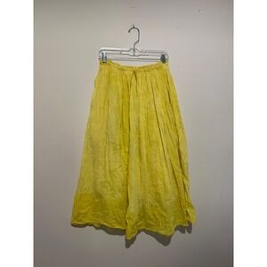 Tokyo Denim Bank Yellow Cotton Gauze Midi Skirt Boho Elastic Waist Lined